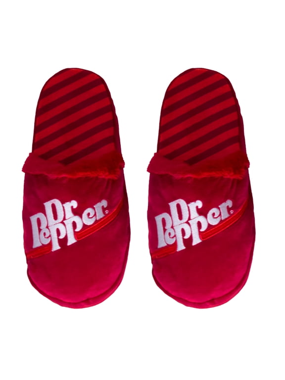 Dr Pepper Slippers Large– Officially Licensed Fuzzy Slip-On House Shoes for Men & Women –