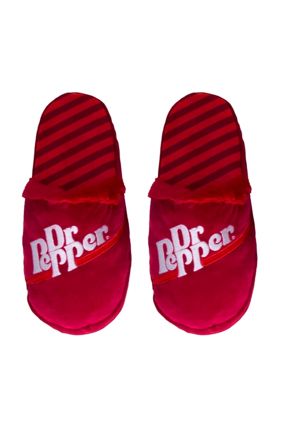 Dr Pepper Slippers Large– Officially Licensed Fuzzy Slip-On House Shoes for Men & Women –
