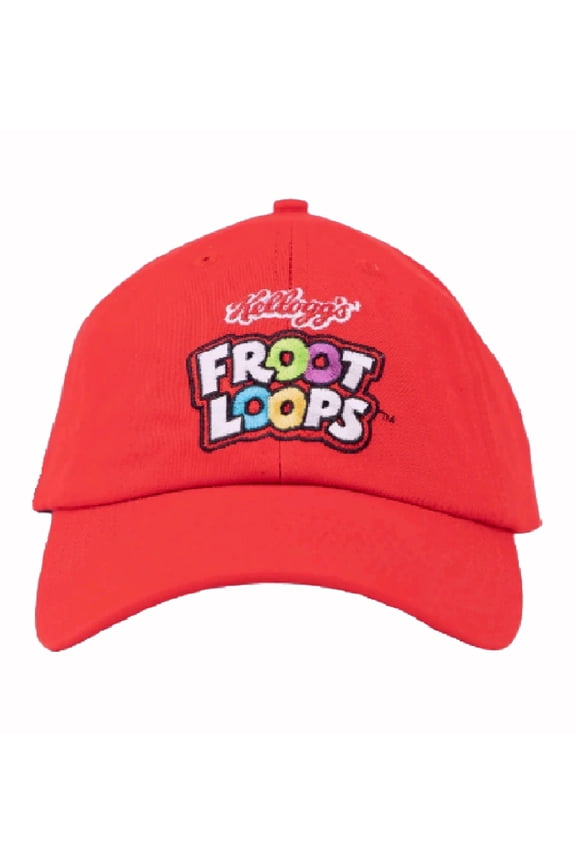 Classic Froot Loops Dad Hat Bold Red Adjustable Strap Back Cap with Embroidered Cereal Logo