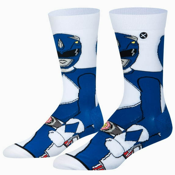 ODD SOX Mighty Morphin Power Rangers Blue Ranger Crew Socks Large Sizes for Men, Women & Kids –