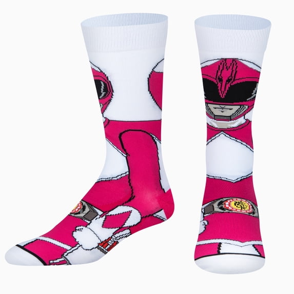 ODD SOX – Pink Ranger 360 – Novelty Crew Socks – Size Large – Men's 8–12 / Women's 9.5–13.5 – Tv