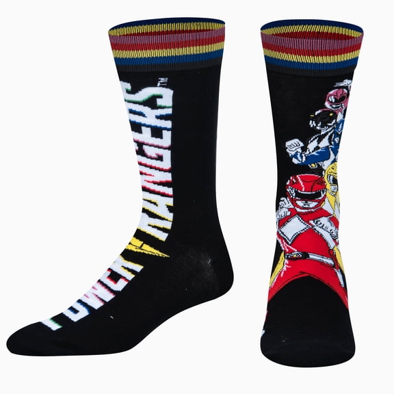 ODD SOX – Power Rangers Split – Novelty Crew Socks – Size Large – Men's 8–12 / Women's 9.5–13.5 – Tv