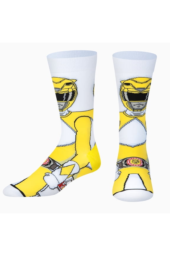 Yellow Ranger Power Rangers Hasbro Cartoon Crew Socks, Size Large