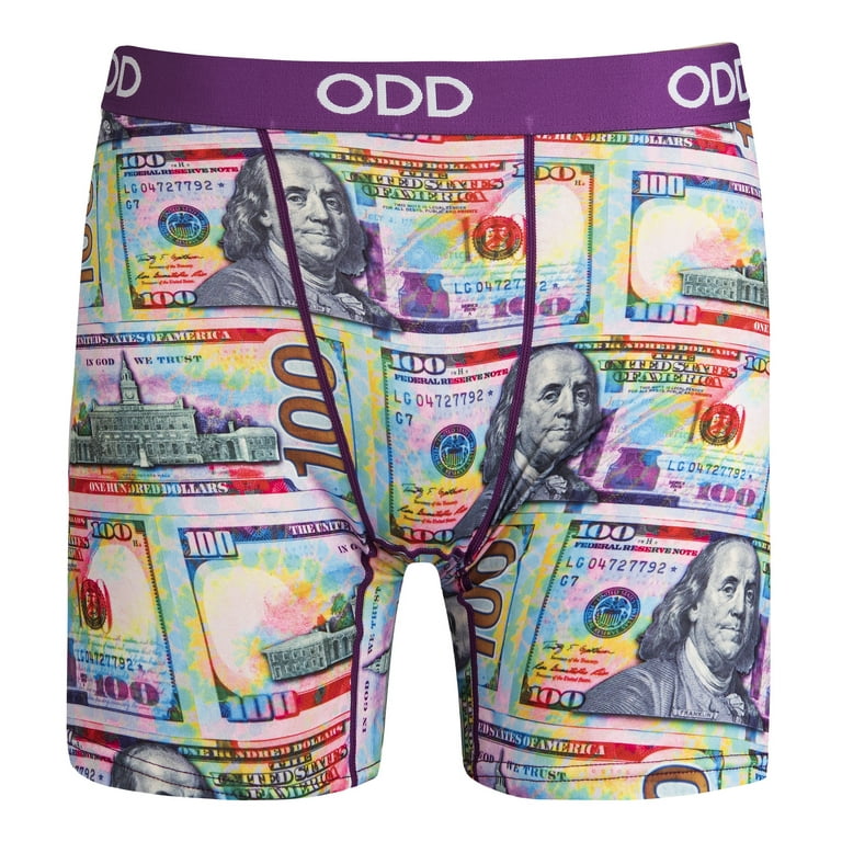 Odd Sox, Funny Men's Boxer Briefs Underwear, Tie Dye Hundred Dollar Bills,  Novelty Print 
