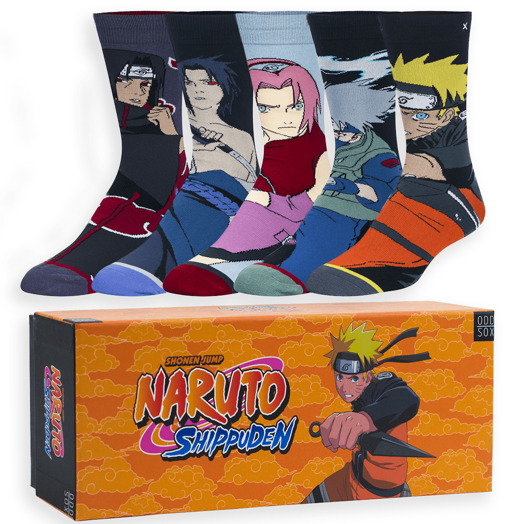 ODD SOX Naruto Anime Gift Box 5-Pack Mens Crew Socks Officially Licensed Features Naruto,