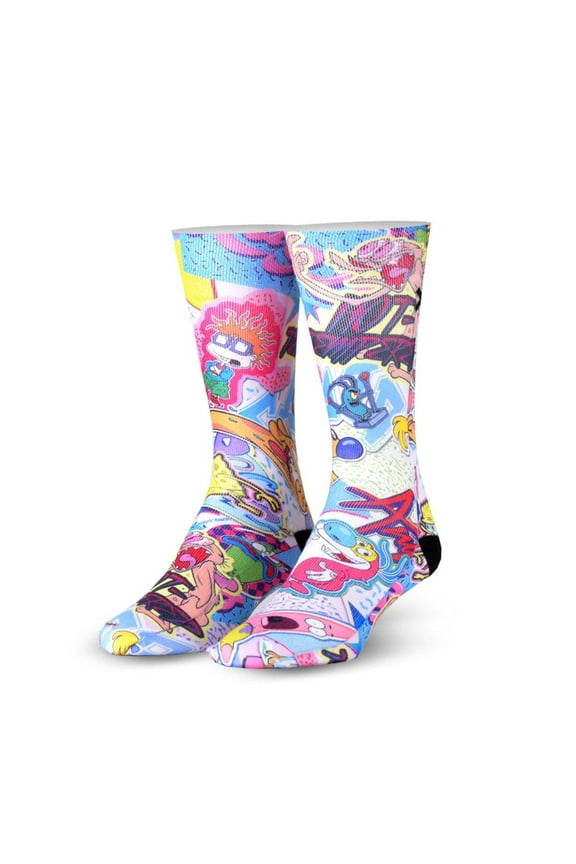 – Nickelodeon Collage Crew Socks – Retro 90s Cartoon Characters Graphic Print – SpongeBob,