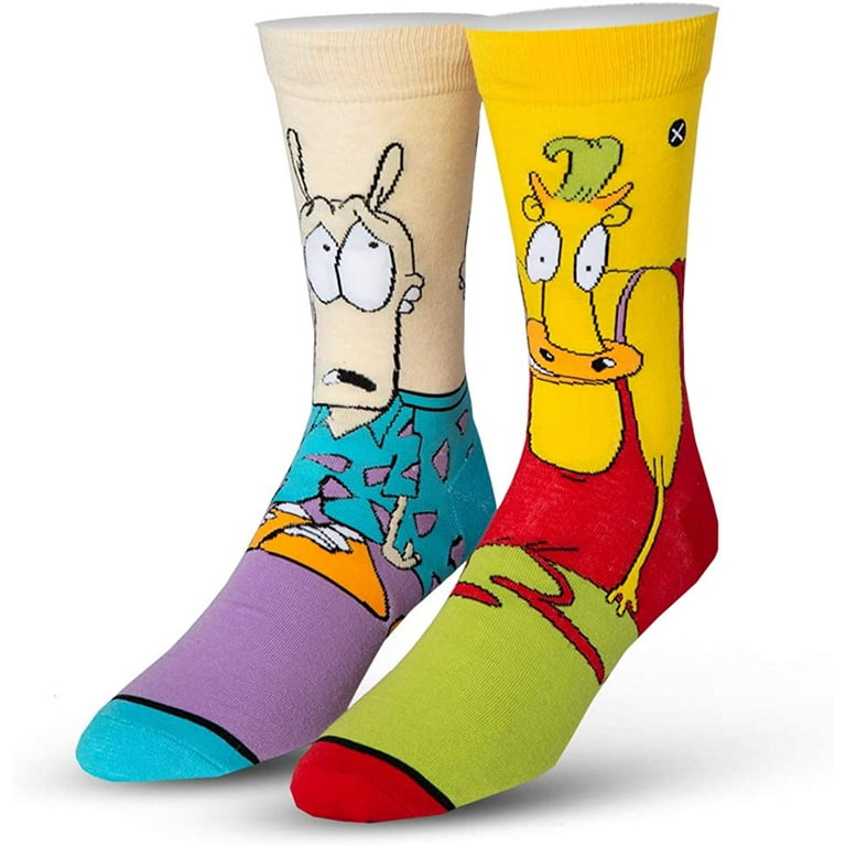 Odd Sox, Nickelodeon Crew Socks, Rocko & Heffer, Novelty Cartoon Prints,  Large 