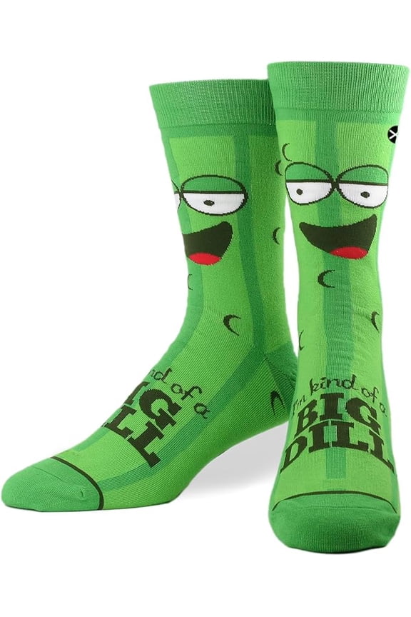 Novelty Crew Socks Men's Women's, Big Dill Green Pickle, Graphic Print, Large