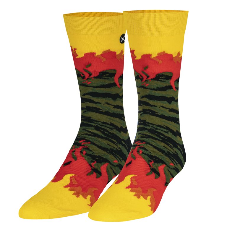 Odd Sox, Tiger Camo Flames, Fun Graphic Print Crew Socks for Men & Women,  Large 