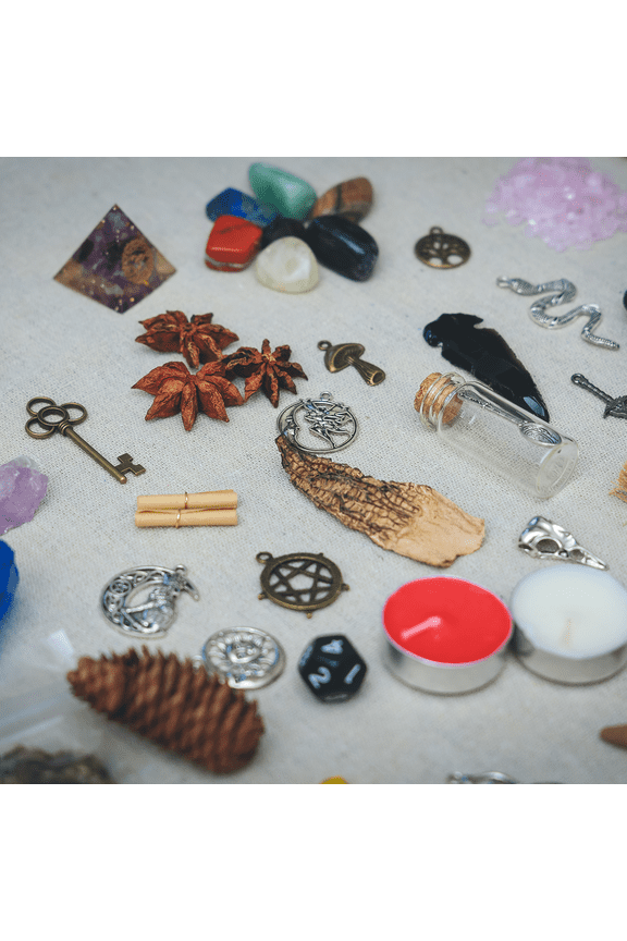 Oddities & Curiosities Mystery Box Gothic Bone & Crystal Curio Set Up to 90 Items, Includes Spiritual Tools, Herbs, Stones, Charms & Ritual Decor Unique Occult Gift for Collectors Altar Lovers