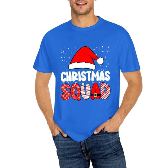 OdeJous Christmas Squads Family Group Matching Christmas Party Pajama T-Shirt, Blue Large