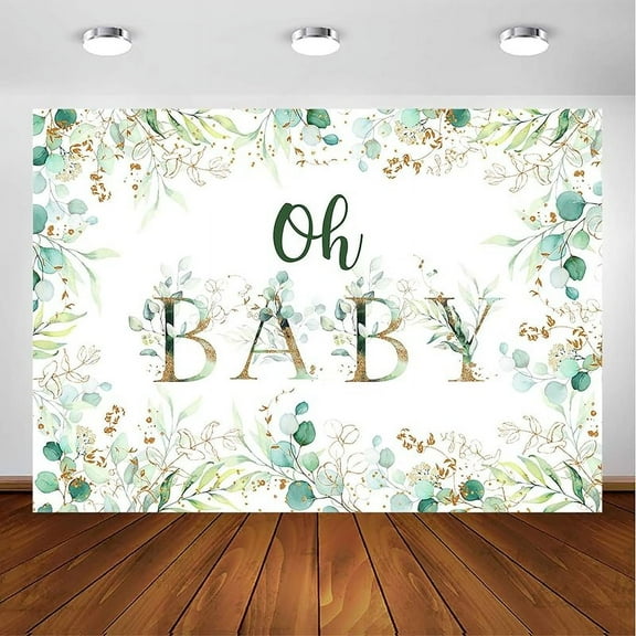 OdeJous Greenery Oh Baby Backdrop for Baby Shower Decoration Photography Background Gold Eucalyptus Greenery Leaves Gender Neutral Baby Shower Birthday Party Banner Photoshoot 5x3ft