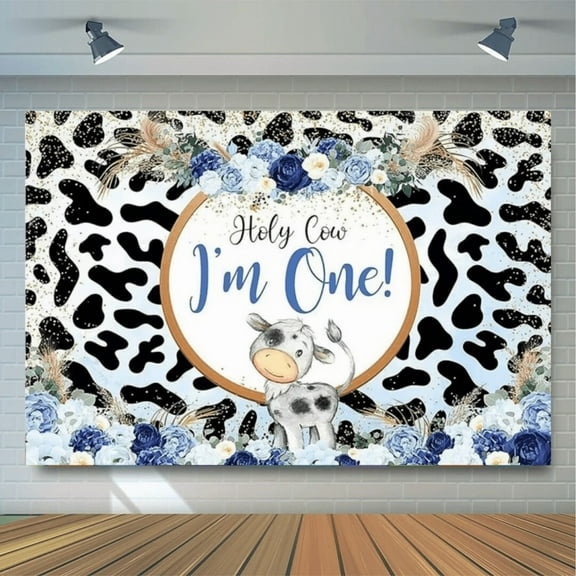 OdeJous Holy Cow I'm One 1st Birthday Party Backdrops Banner Studio Photo Background 5X3FT