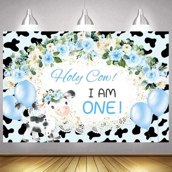 OdeJous Holy Cow I'm One 1st Birthday Backdrop for Girls Pink Pink Flower Milk Cows 1st Birthday Party Decorations Holy Cow I'm One Banner Large 10x8ft