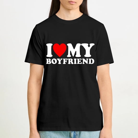 OdeJous I Love My Boyfriend Shirt I Heart My Boyfriend Shirt GF T-Shirt Valentine's Day Gift Medium