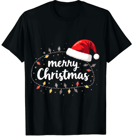 OdeJous Merry Christmas Lights Red Santa Hat Xmas Family Men Women T-Shirt 3XL