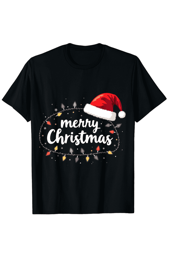 Merry Christmas Lights Red Santa Hat Xmas Family Men Women T-Shirt XL