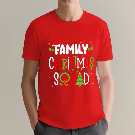 OdeJous Red Family Christmas Squadd Matching Pajamas Santa Xmas Holiday T-Shirt Large