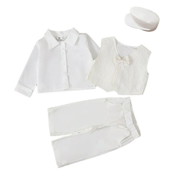 Odeerbi 0-1 Years Baby Boys Gentleman Formal Dress Suit British Style Dress Shirt Waistcoat Suit Pants Hat Four-piece Set Baby Boys Clothes