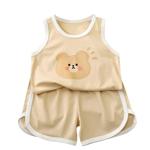 Odeerbi 0-10 Years Baby Boys Summer Outfits Bear Print Cotton Tank Tops Shorts Two-piece Set Graphic Casual Loungewear Baby Boys Clothes
