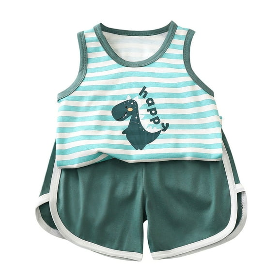 Odeerbi 0-10 Years Baby Boys Summer Outfits Dinosaur Cotton Tank Tops Shorts Two-piece Set Graphic Casual Loungewear Baby Boys Clothes