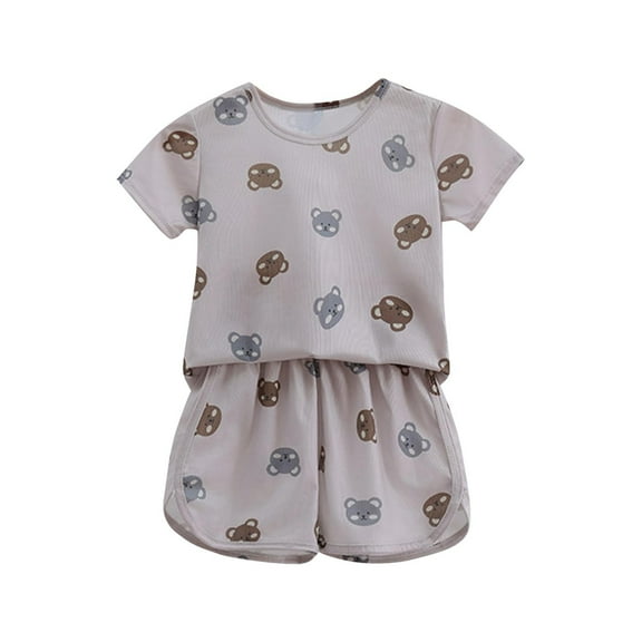 Odeerbi 0-10 Years Infant Boys Girls Summer Ice Silk Pajamas Floral Short Sleeve Tops Shorts Two-piece Pajama Set Casual Soft Comfortable Loungewear Infant Boys Girls Clothes