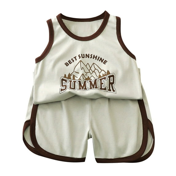 Odeerbi 0-10 Years Infant Boys Summer Outfits Cotton Tank Tops Shorts Two-piece Set Graphic Casual Loungewear Infant Boys Clothes
