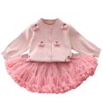 thumbnail image 1 of Odeerbi 0-11 Years Kids Girls Winter Outfits Long Sleeve Cardigan Sweater with Tulle Tutu Skirt Two-piece Set Fashion Knitted Skirt Set Kids Girls Clothes, 1 of 8