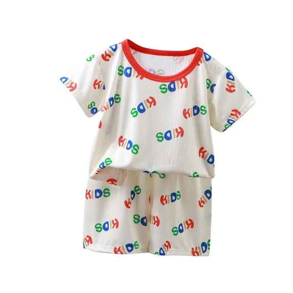 Odeerbi 0-12 Years Toddler Boys Girls Summer Pajamas Cute Print Cotton Outfits Short Sleeve T-Shirt Shorts Two-piece Set Casual Loungewear Toddler Boys Girls Clothes