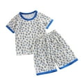 thumbnail image 1 of Odeerbi 0-12 Years Toddler Boys Girls Summer Pajamas Floral Cotton Outfits Short Sleeve T-Shirt Shorts Two-piece Set Casual Loungewear Toddler Boys Girls Clothes, 1 of 3
