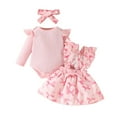 thumbnail image 1 of Odeerbi 0-18 Months Baby Girls Summer Outfits Layette Set Rib Knit Cotton Bodysuit Bow Print Suspender Skirt Headband Three Piece Set Jumpsuit Elastic Waist Skirt Baby Girls Clothes, 1 of 6