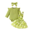 thumbnail image 1 of Odeerbi 0-18 Months Toddler Girls Summer Outfits Layette Set Rib Knit Cotton Bodysuit Daisy Print Suspender Skirt Headband Three Piece Set Flower Ruffle Skirt Toddler Girls Clothes, 1 of 9