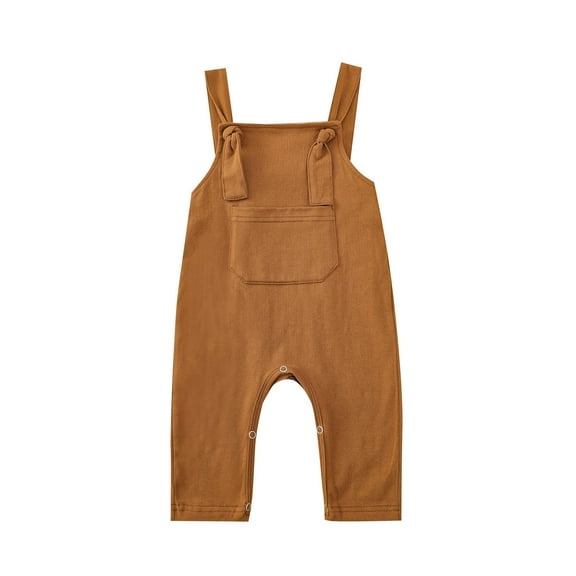 Odeerbi 0-18M Newborn Boys Girls Cotton Romper Adjustable Straps Overall Pants with Pocket Baby Suspender Pants Bodysuit Overalls Jumpsuit Khaki
