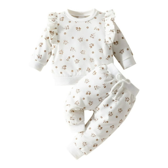 Odeerbi 0-2 Years Infant Boys Girls Outfits Cotton Sweatsuits Crewneck Sweatshirts Sweatpants Two-piece Set Casual Grass Print Long Sleeve Round Neck Top Infant Boys Girls Clothes