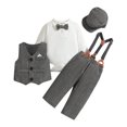 thumbnail image 1 of Odeerbi 0-2 Years Toddler Boys Gentleman Formal Dress Suit Birthday First Year Suits Set Bodysuit Overall Pants Waistcoat Hat Bow Five Pieces Set Toddler Boys Clothes, 1 of 9