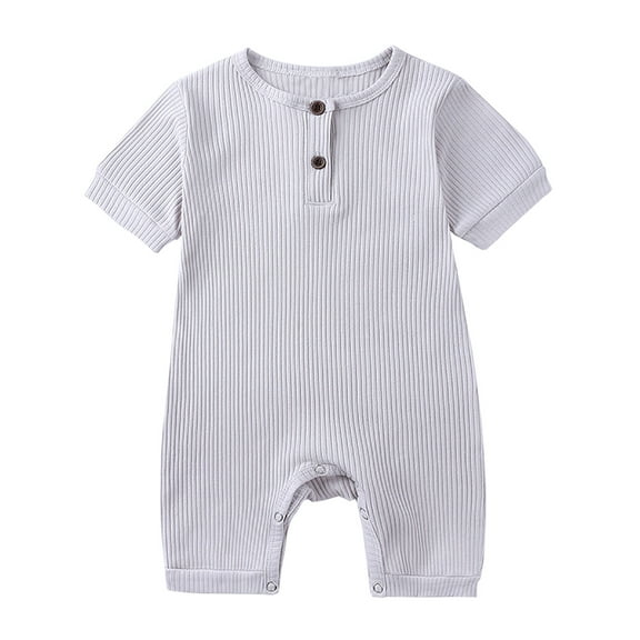 Odeerbi 0-2Y Infant Boys Girls Knitted Rib Jumpsuit Soft Summer Rompers Spring Summer Toddler Kids Fashion Solid Color Short Sleeved Bodysuit Baby Clothes Dark Gray