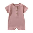 thumbnail image 1 of Odeerbi 0-2Y Toddler Boys Girls Cotton Jumpsuit Soft Summer Rompers Short Sleeve Solid Color T-Shirt Baby Clothes Pink, 1 of 5