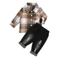 thumbnail image 1 of Odeerbi 0-3 Years Toddler Boys Girls Outfits Plaid Long Sleeve Shirt Ripped Jeans Set Casual Button Shirt Denim Pants with Pocket Two-piece Set Toddler Boys Girls Clothes, 1 of 7