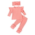 thumbnail image 1 of Odeerbi 0-3 Years Toddler Girls Rib Knit Cotton Outfits Ruffle Long Sleeve Tops Leggings Two-piece Set Solid Color Casual Loungewear Toddler Girls Clothes, 1 of 9