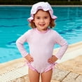 thumbnail image 1 of Odeerbi 0-3 Years Toddler Girls Striped Long Sleeve One-Piece Rash Guard Swimsuit with Sun Hat UPF 50+ Sun Protection Quick Dry Swimwear, 1 of 6