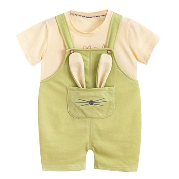 Odeerbi 0-5 Years Toddler Boys Girls Outfits Rabbit Bib Overall Shorts with Cotton Short Sleeve T-shirt Set Summer Strap Romper Jumpsuit Playsuit