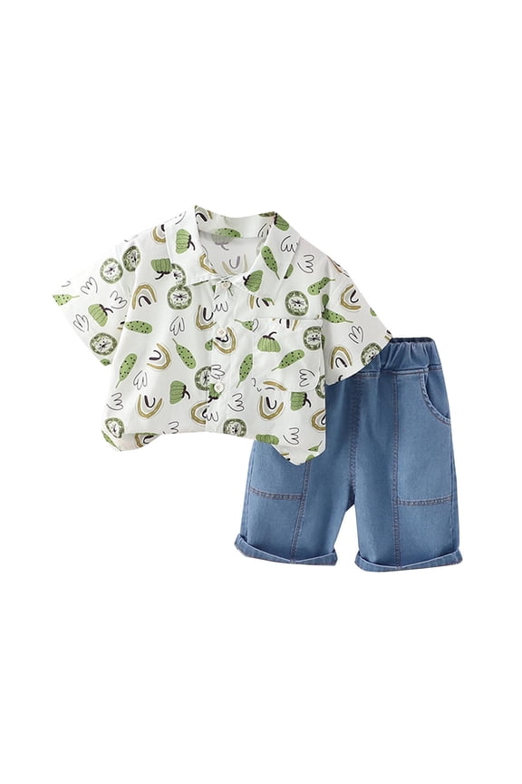 0-6 Years Toddler Boys Girls Summer Outfits Cotton Short Sleeve Shirt Jeans Set Pumpkin Printed Shirt Denim Pants Two-piece Set Toddler Boys Girls Clothes