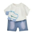 thumbnail image 1 of Odeerbi 0-6 Years Toddler Boys Girls Summer Outfits Dinosaur Cotton Short Sleeve T-shirt Denim Shorts Two-piece Set Cute Printed Jeans Set Loungewear Toddler Boys Girls Clothes, 1 of 9