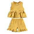 thumbnail image 1 of Odeerbi 0-6 Years Toddler Girls Summer Outfits Cotton Ruffle Tank Tops Shorts Two-piece Set Solid Color Sleeveless Loungewear Toddler Girls Clothes, 1 of 9