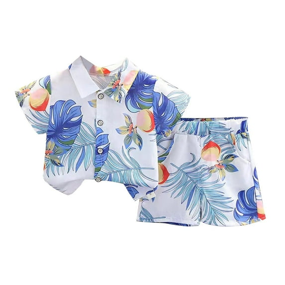 Odeerbi 0-7 Years Kids Boys Girls Summer Hawaiian Outfits Cotton Beach Tropical Print Short Sleeve Shirt Shorts Set Two-piece Set Kids Boys Girls Clothes