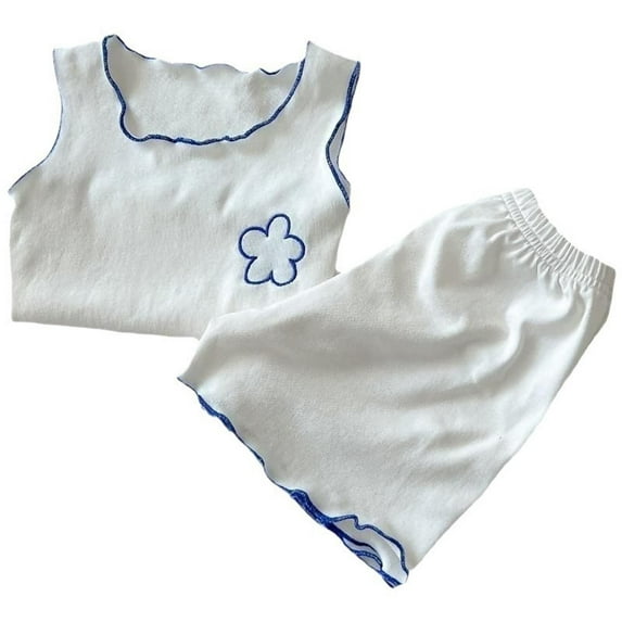 Odeerbi 0-8 Years Kids Boys Girls Summer Outfits Lettuce Trim Tank Tops Shorts Two-piece Set Comfortable Elastic Waist Shorts Set Kids Boys Girls Clothes