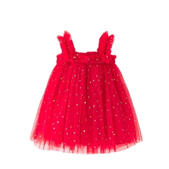 Odeerbi 0-8 Years Toddler Kids Girls Summer Cute Sparkly Tulle Dress Ruffle Strap Sleeveless A-Line Princess Dress for Party Casual