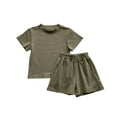 thumbnail image 1 of Odeerbi 1-10 Years Kids Boys Girls Summer Outfits Solid Color Cotton Short Sleeve T-Shirt Shorts Two-piece Set Cute Soft Loungewear Kids Boys Girls Clothes, 1 of 5