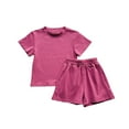 thumbnail image 1 of Odeerbi 1-10 Years Kids Boys Girls Summer Outfits Solid Color Cotton Short Sleeve T-Shirt Shorts Two-piece Set Cute Soft Loungewear Kids Boys Girls Clothes, 1 of 5