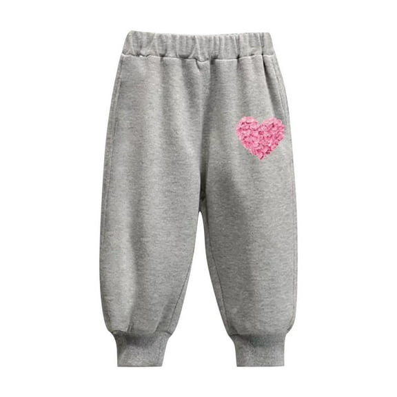 Odeerbi 1-10 Years Kids Boys Girls Valentine's Day Sweatpants Workout Athletic Sports Jogger Pants Solid Color Heart Print Cute Joggers